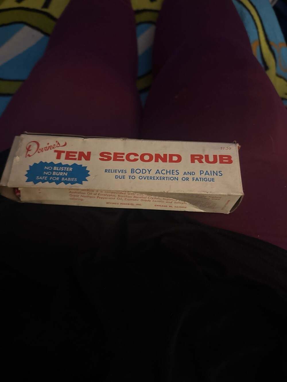 Vintage Devine's Ten Second Rub Body Aches and Pains Relief 5oz Box